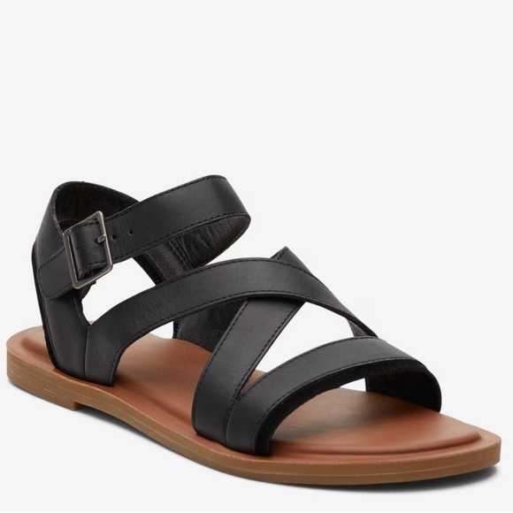 Toms Shoes - TOMS Sloane Black Leather Strappy Flats Sandals • size 7